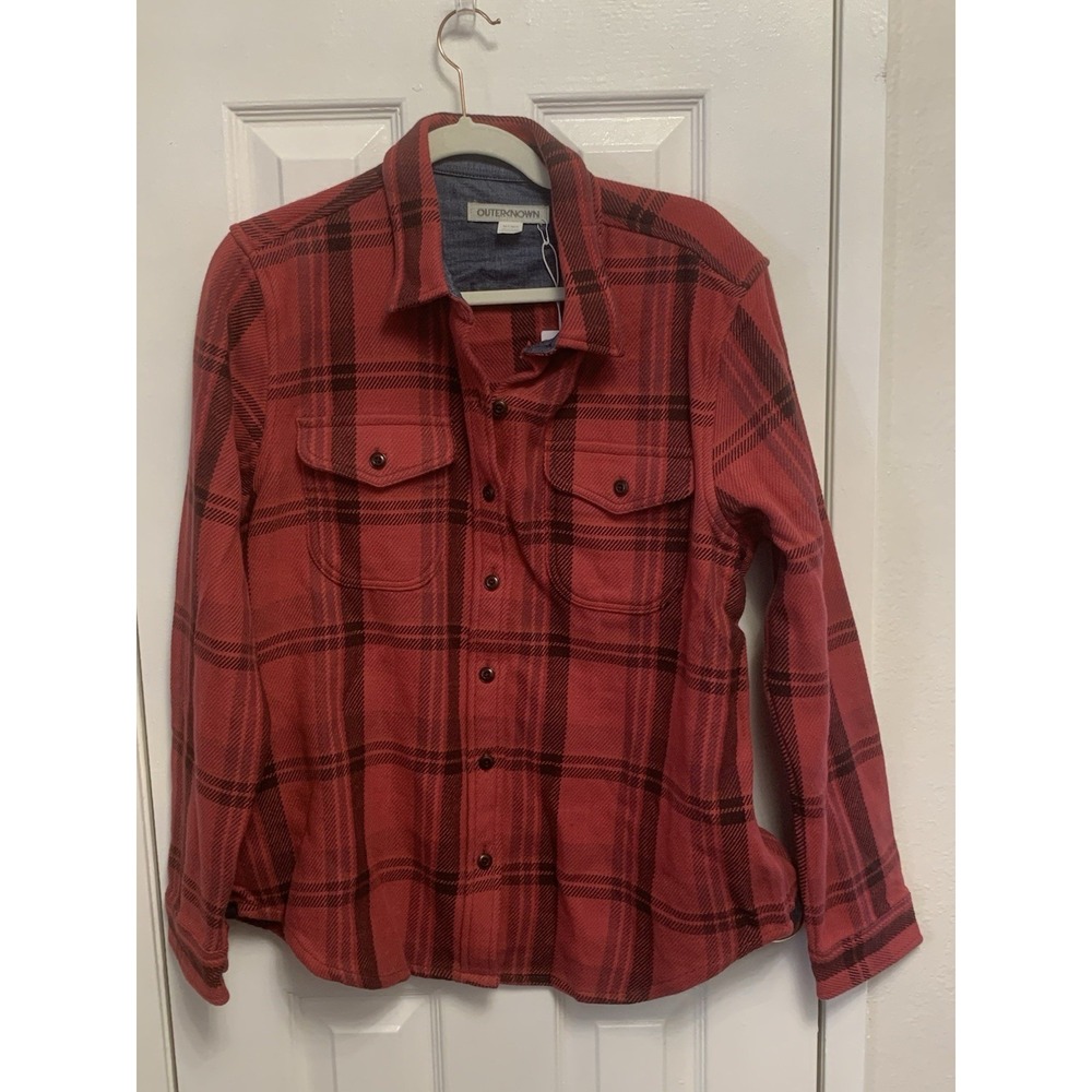 NWT Outerknown Blanket Womens Shirt Shacket Red Black Plaid M/L